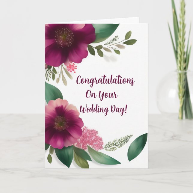 Wedding Congratulations Simple Maroon Flowers Card (Front)