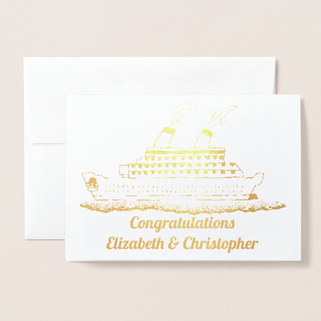 Wedding Congratulations Smooth Sailing Cruise Ship Foil Card (Front With Envelope)
