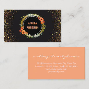Wedding Consultant   Chic Floral Gold Glitter Business Card