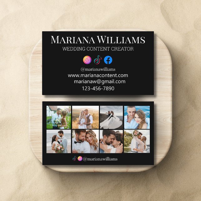WEDDING CONTENT CREATOR 8 photos collage black Business Card (Creator Uploaded)