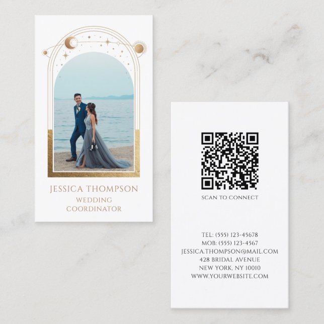 Wedding Coordinator Photo White Gold Celestial Business Card (Front/Back)