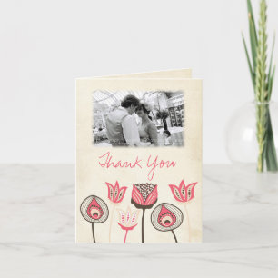 Wedding Coral Chocolate Ivory Funky Thank You Card
