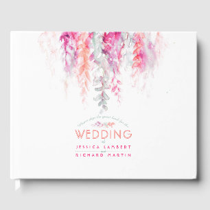 Wedding coral orange pink flower cascade guestbook