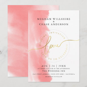 WEDDING Coral Rose Watercolor Invitation