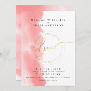 WEDDING Coral Rose Watercolor Invitation