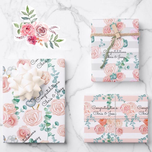 Wedding Country Rose Add Names 3 Gift Wrapping Paper Sheet (Creator Uploaded)