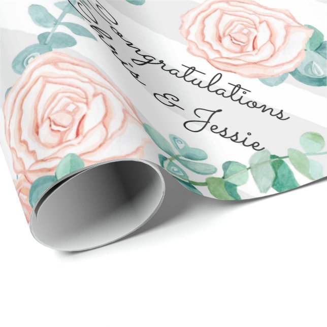 Wedding Country Rose Congratulations - Add Names Wrapping Paper (Roll Corner)