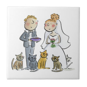 Wedding Couple Cats Paper Coaster