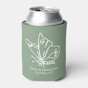 Wedding Couple Custom Names Butterfly   Sage Can Cooler