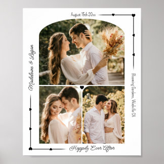 Wedding Couple Custom Photo Collage Modern Hearts Poster