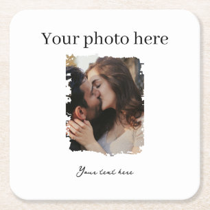 Wedding Couple Custom Photo  Square Paper Coaster