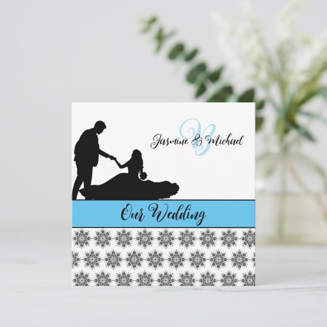 Wedding Couple Damask Wedding Invitation (Standing Front)