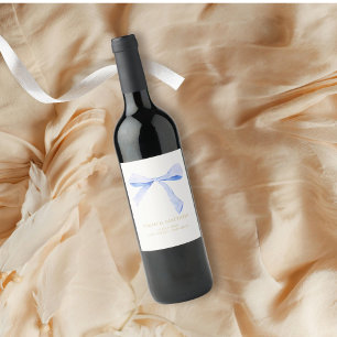 Wedding Couple Dusty Blue Ribbon Wine Label