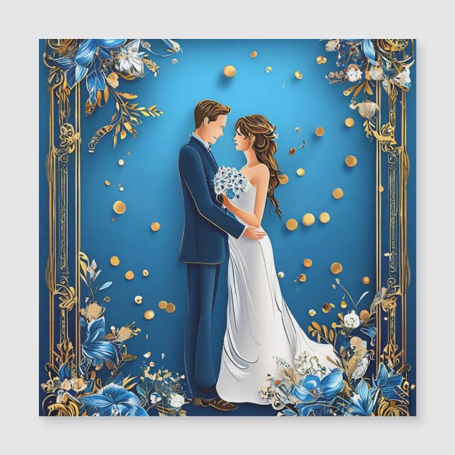 Wedding Couple Embracing Romantic Luxury Magnetic Invitation (Front)