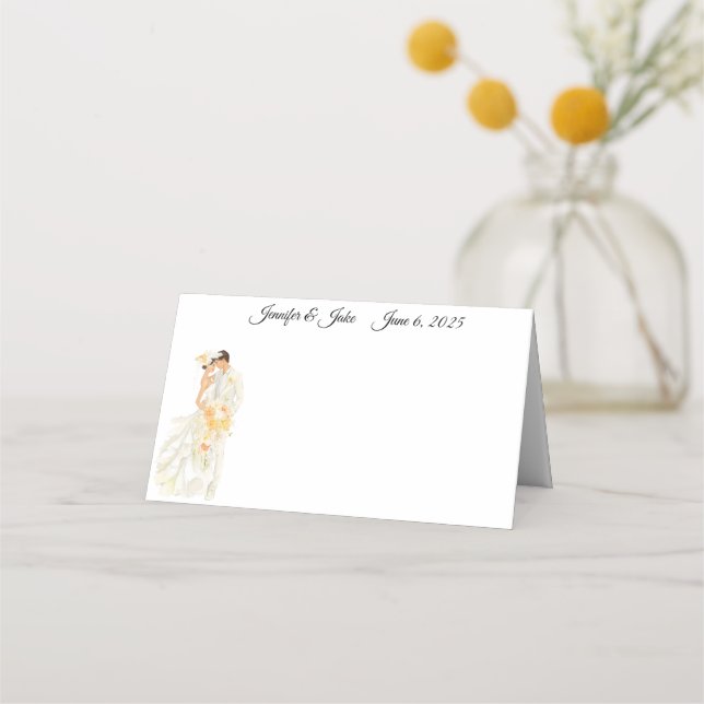 Wedding Couple Folded Name Place Card (Front)