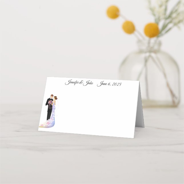 Wedding Couple Folded Name Place Card (Front)