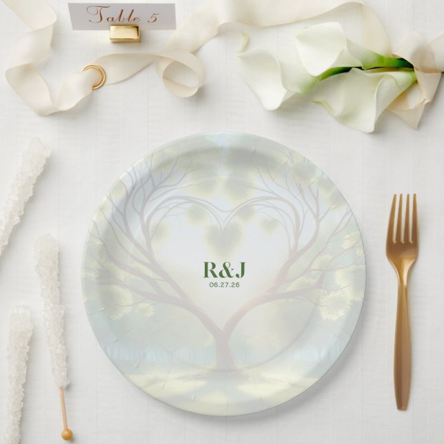 Wedding Couple Green Monogram Paper Plate (Wedding)