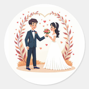 Wedding Couple Holding Hearts Sticker