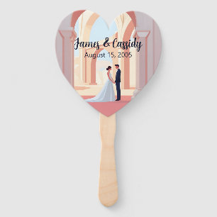 Wedding Couple Illustration Beneath Coliseum Arch Hand Fan