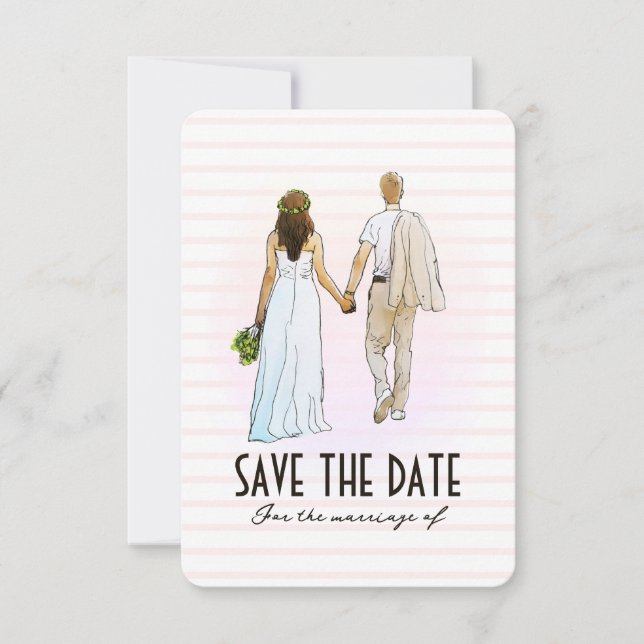 Wedding Couple Illustration Save The Date Card (Front)