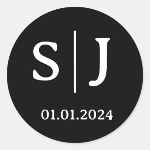 Wedding Couple Initial Labels   Round Black Event 