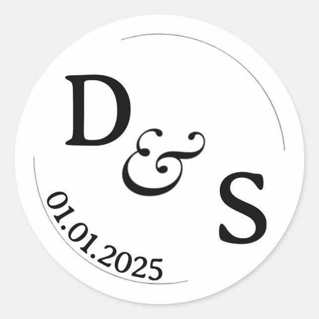 Wedding Couple Initial Labels | Round White (Front)