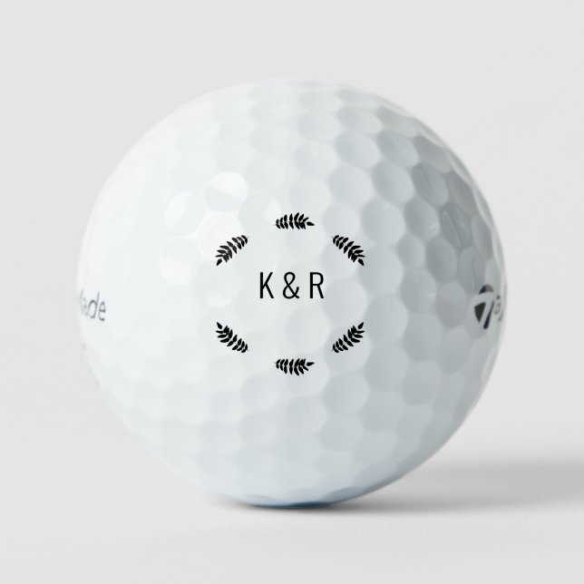Wedding Couple Initials Foliage Golf Balls (Front)