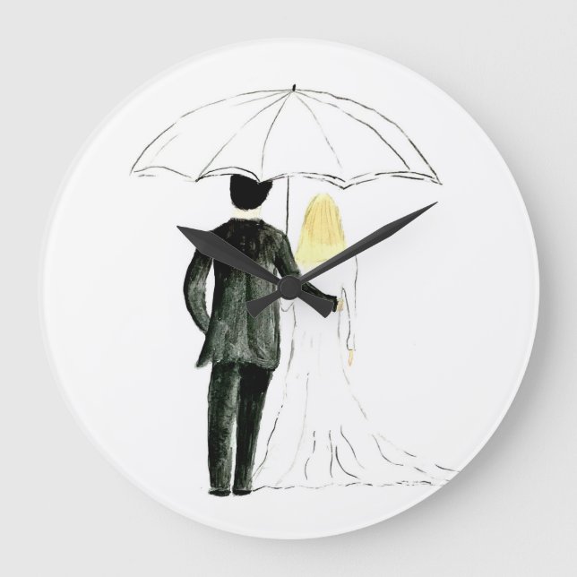 Wedding couple Just married chic watercolor clock (Front)