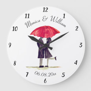 Wedding couple Just married chic watercolor  Large Clock