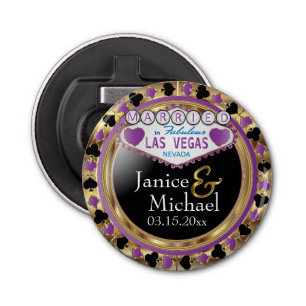 Wedding Couple Las Vegas Style - Purple Bottle Opener