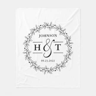 Wedding Couple Letter Monogram Floral Frame Fleece Blanket