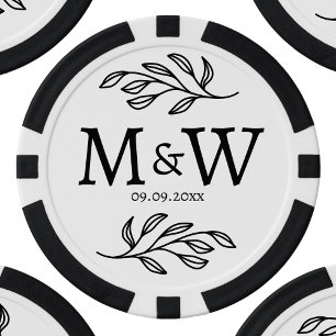 Wedding Couple Monogram Date Elegant Botanical Poker Chips