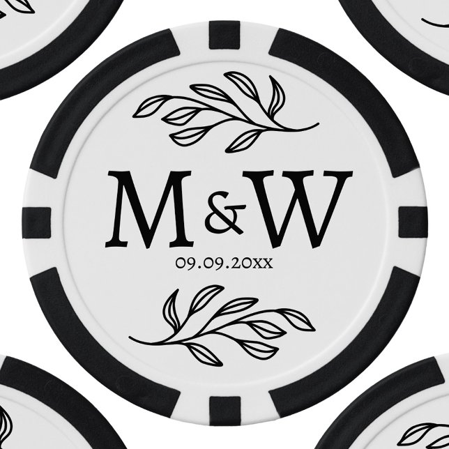 Wedding Couple Monogram Date Elegant Botanical Poker Chips (Wedding couple monogram initials and date personalized botanical poker chip)