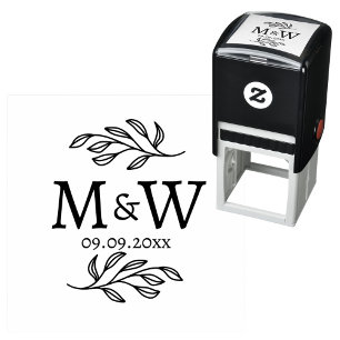 Wedding Couple Monogram Date Elegant Botanical Self-inking Stamp