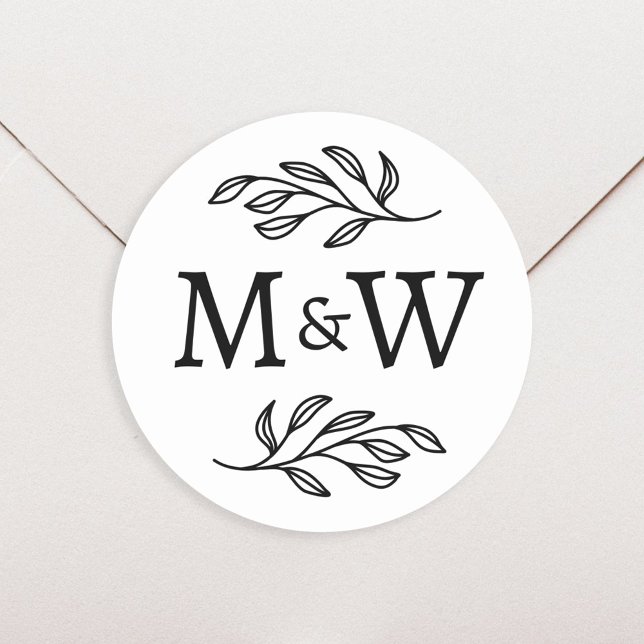 Wedding Couple Monogram Elegant Botanical Classic Round Sticker (Modern wedding couple monogram initials personalized stationery envelope seal stickers)