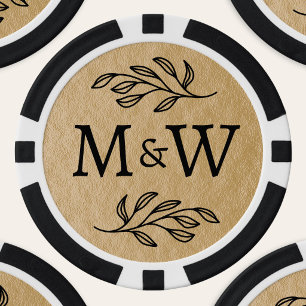 Wedding Couple Monogram Elegant Botanical Gold Poker Chips