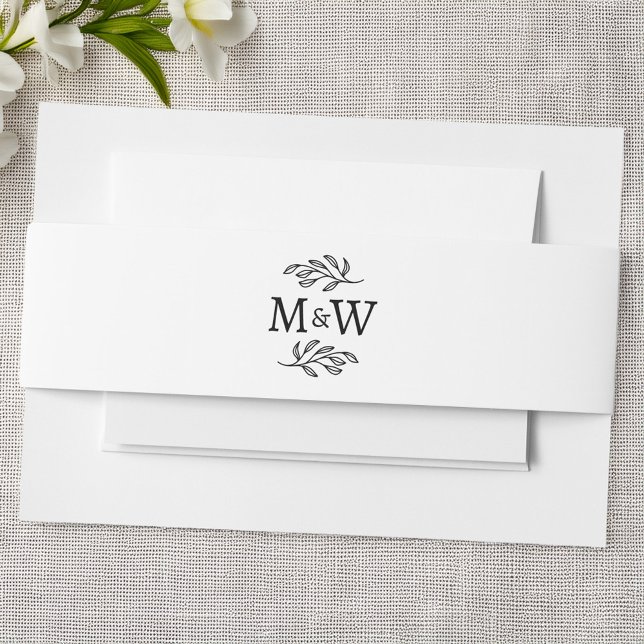 Wedding Couple Monogram Elegant Botanical Leaf Invitation Belly Band (Modern elegant wedding couple monogram initials invitation belly band)