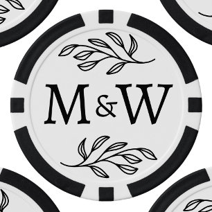 Wedding Couple Monogram Elegant Botanical Poker Chips