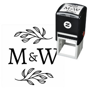 Wedding Couple Monogram Elegant Botanical Self-inking Stamp