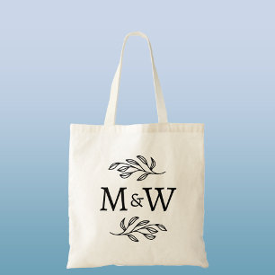Wedding Couple Monogram Elegant Botanical Tote Bag