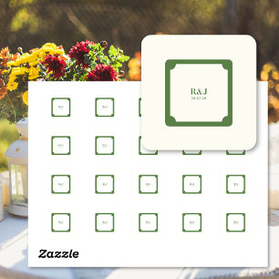 Wedding Couple Monogram Green Square Sticker