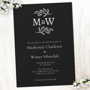Wedding Couple Monogram Initials Botanical Black Invitation