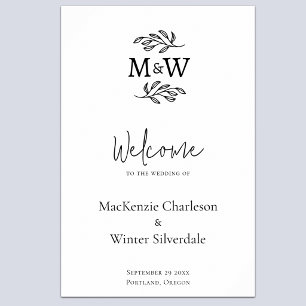 Wedding Couple Monogram Initials Botanical Welcome Poster