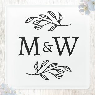 Wedding Couple Monogram Initials Elegant Botanical Glass Coaster