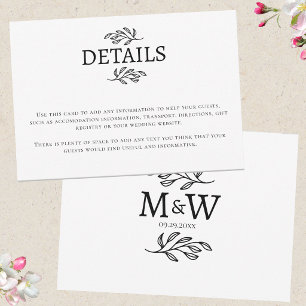 Wedding Couple Monogram Initials Information Card
