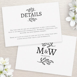 Wedding Couple Monogram Initials Information Card