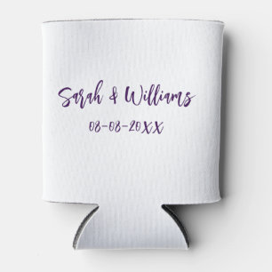 Wedding couple. Name date purple simple minimal mo Can Cooler