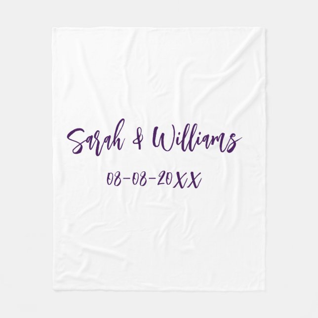 Wedding couple. Name date purple simple minimal mo Fleece Blanket (Front)
