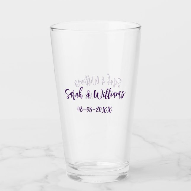 Wedding couple. Name date purple simple minimal mo Glass (Front)