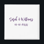 Wedding couple. Name date purple simple minimal mo Magnet<br><div class="desc">design</div>